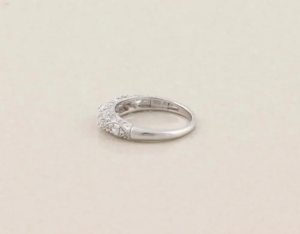 Sterling Silver Ornate Sparkly Cubic Zirconia Band Ring Size 8